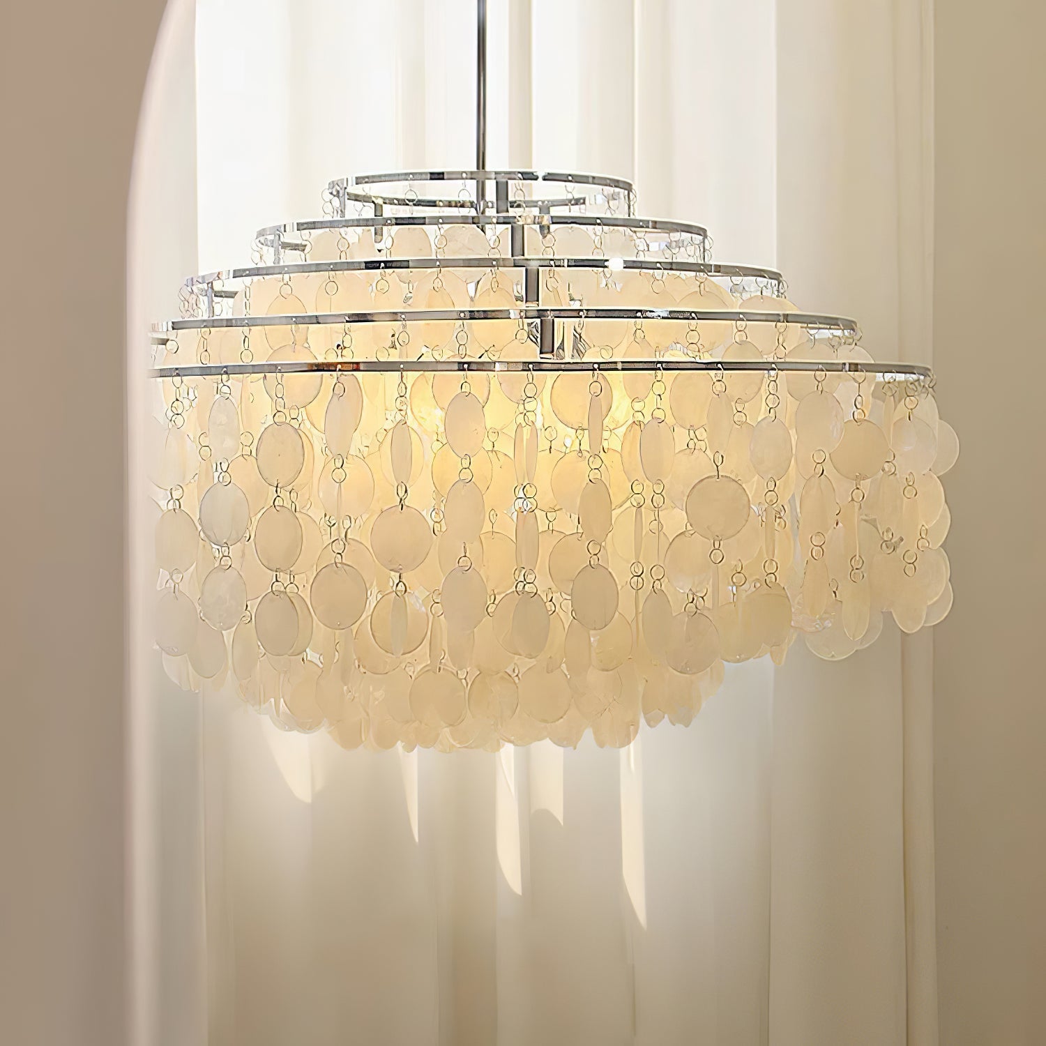 Lámpara de Techo Redonda de Conchas en Cromo, Lámpara LED Moderna Ajustable, Varios Tamaños para Iluminación Elegante 7
