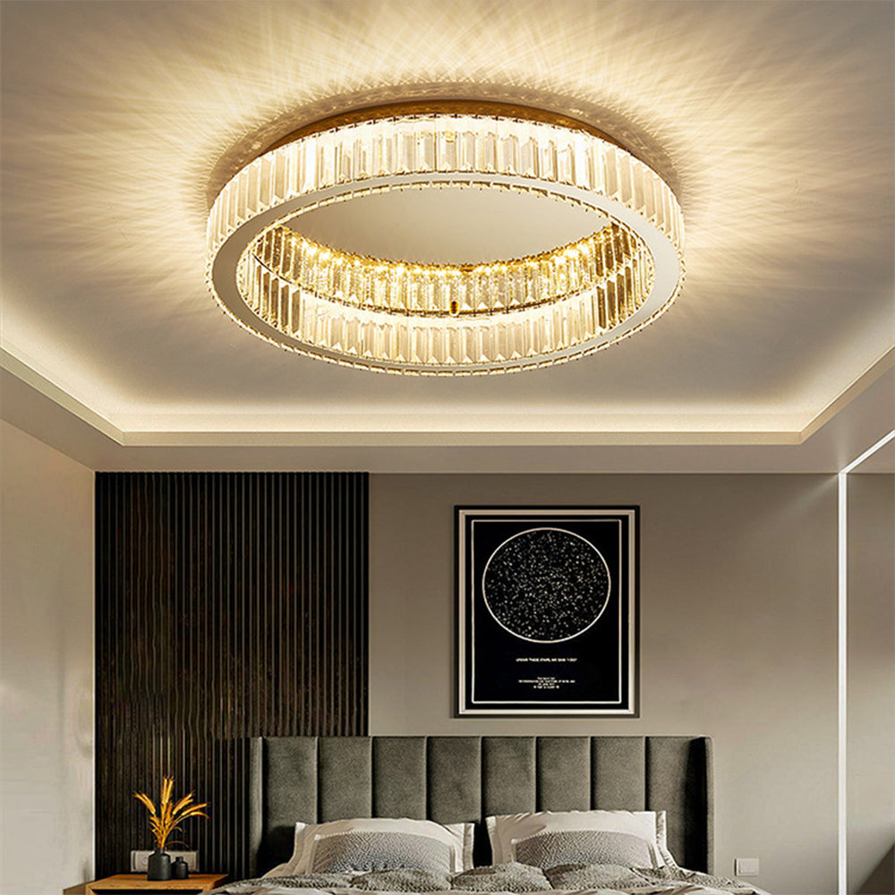 Lámpara de Techo Redonda de Cristal en Color Dorado – Iluminación Elegante para Salas 0