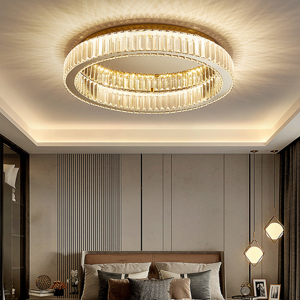 Lámpara de Techo Redonda de Cristal en Color Dorado – Iluminación Elegante para Salas 3