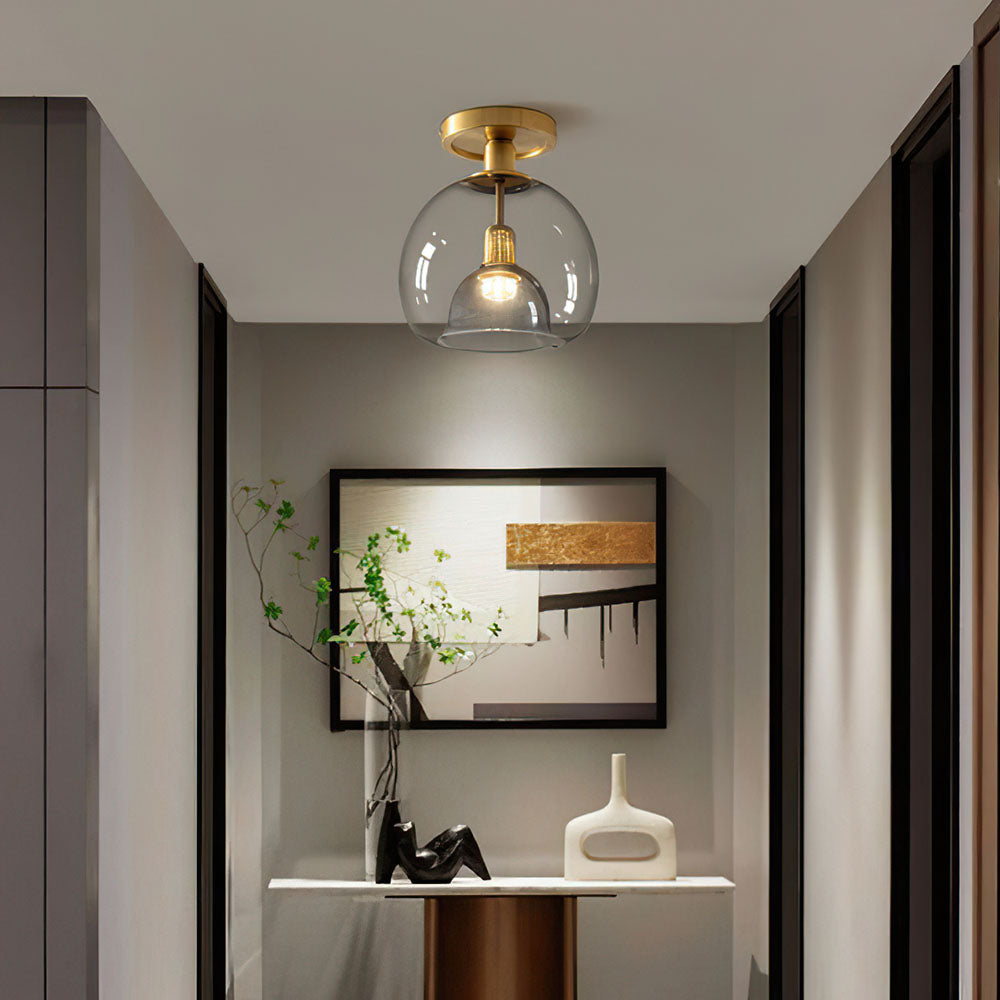 Lámpara de Techo Redonda de Vidrio y Cobre, Estilo Escandinavo Moderno para Iluminación Minimalista en Salas y Comedores 0