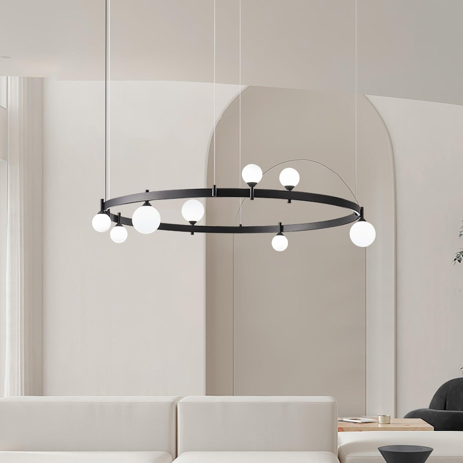 Lámpara de Techo Redonda de Vidrio y Metal, Diseño Moderno Ajustable en Altura, Disponible en Negro y Blanco, 82cm/102cm 2