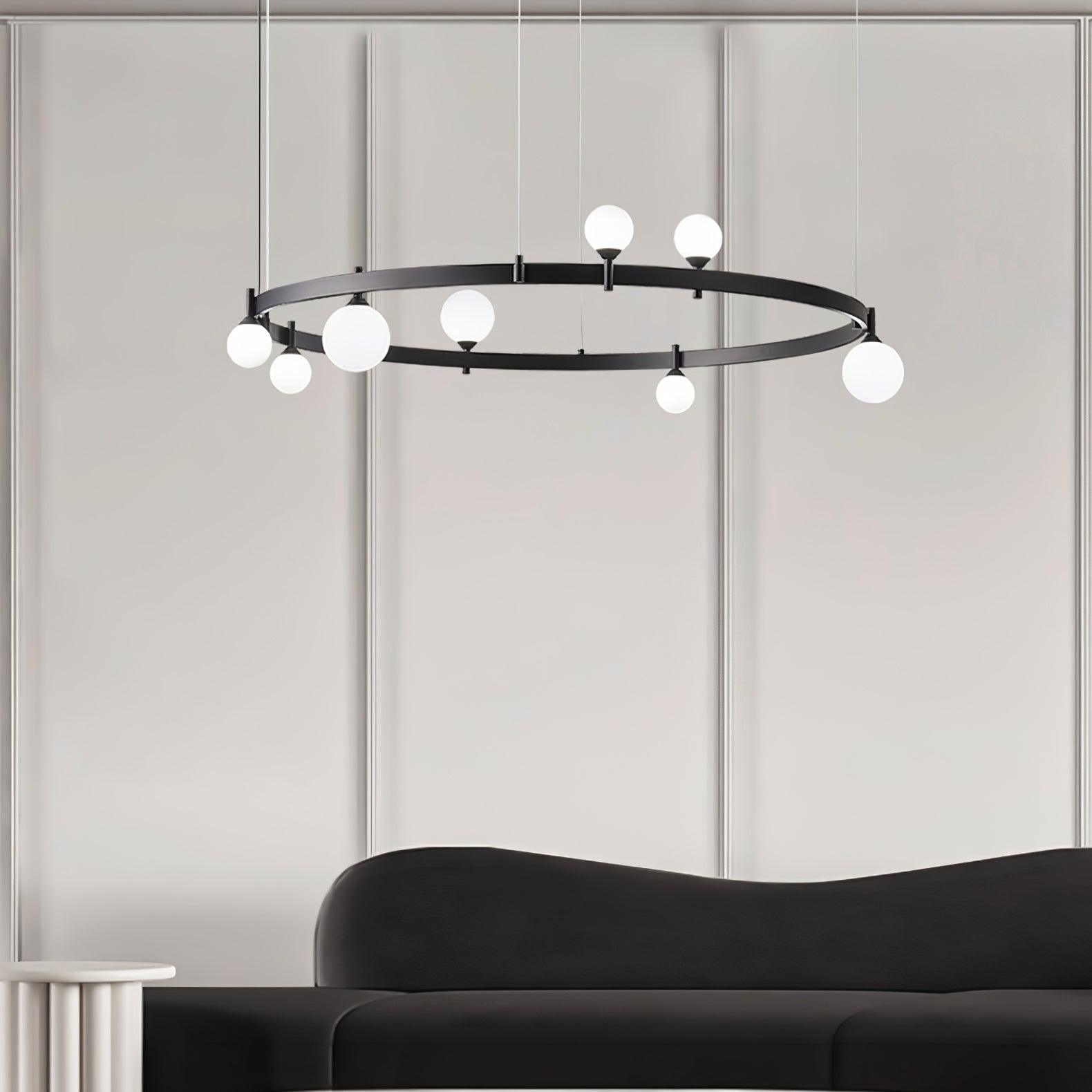 Lámpara de Techo Redonda de Vidrio y Metal, Diseño Moderno Ajustable en Altura, Disponible en Negro y Blanco, 82cm/102cm 4