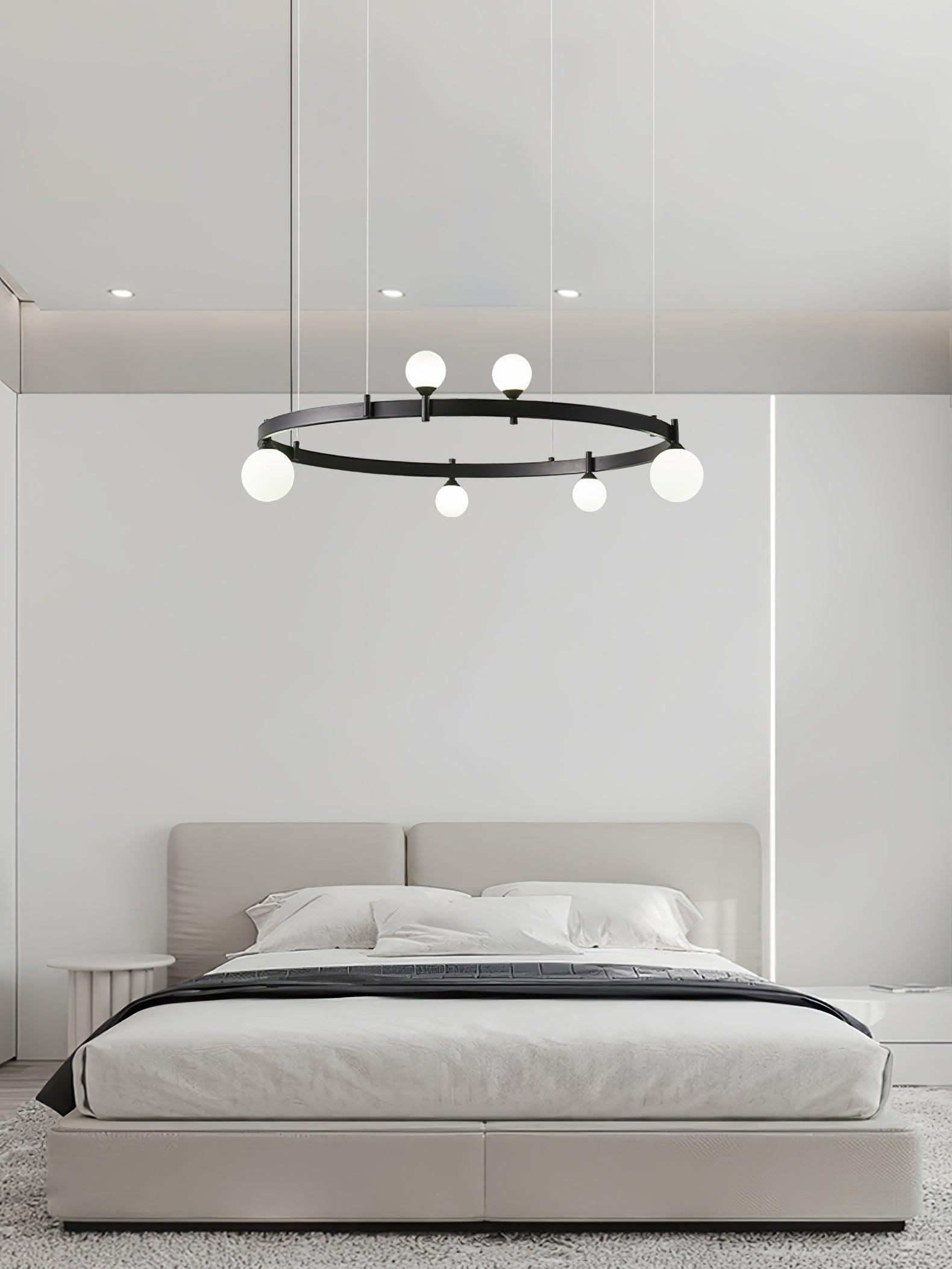 Lámpara de Techo Redonda de Vidrio y Metal, Diseño Moderno Ajustable en Altura, Disponible en Negro y Blanco, 82cm/102cm 5