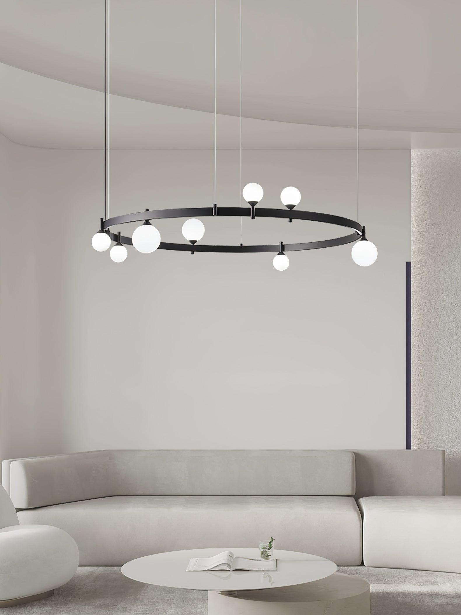 Lámpara de Techo Redonda de Vidrio y Metal, Diseño Moderno Ajustable en Altura, Disponible en Negro y Blanco, 82cm/102cm 7