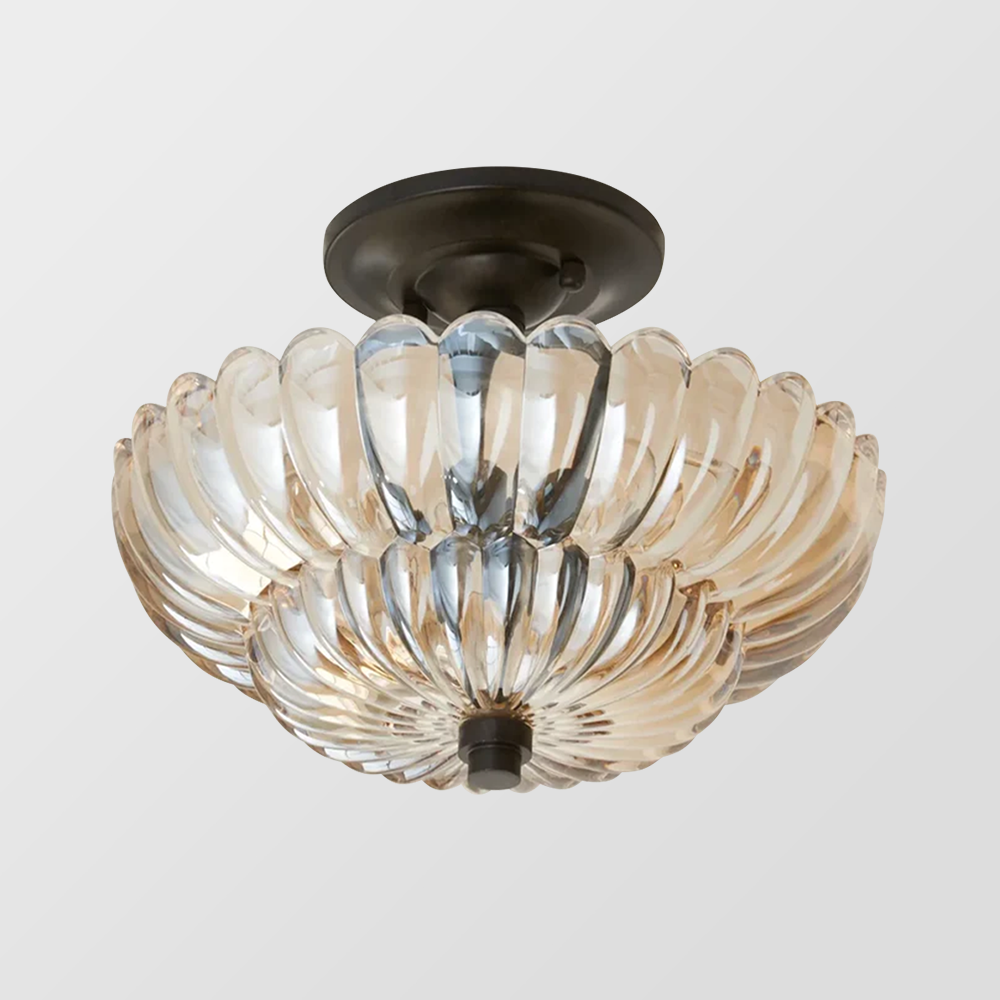 Lámpara de Techo Semi-Flush de Vidrio Ámbar Vintage – Iluminación Elegante para Comedores y Salones 0