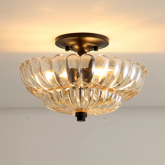 Lámpara de Techo Semi-Flush de Vidrio Ámbar Vintage – Iluminación Elegante para Comedores y Salones 2