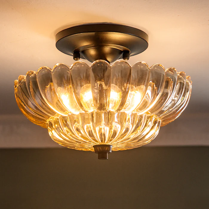 Lámpara de Techo Semi-Flush de Vidrio Ámbar Vintage – Iluminación Elegante para Comedores y Salones 4