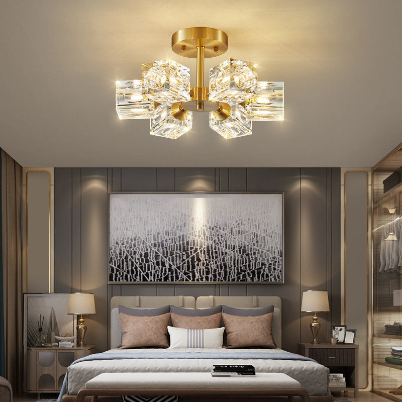 Lámpara de Techo Semi Flush Mount de Cristal Dorado para Dormitorio – Iluminación Elegante 1