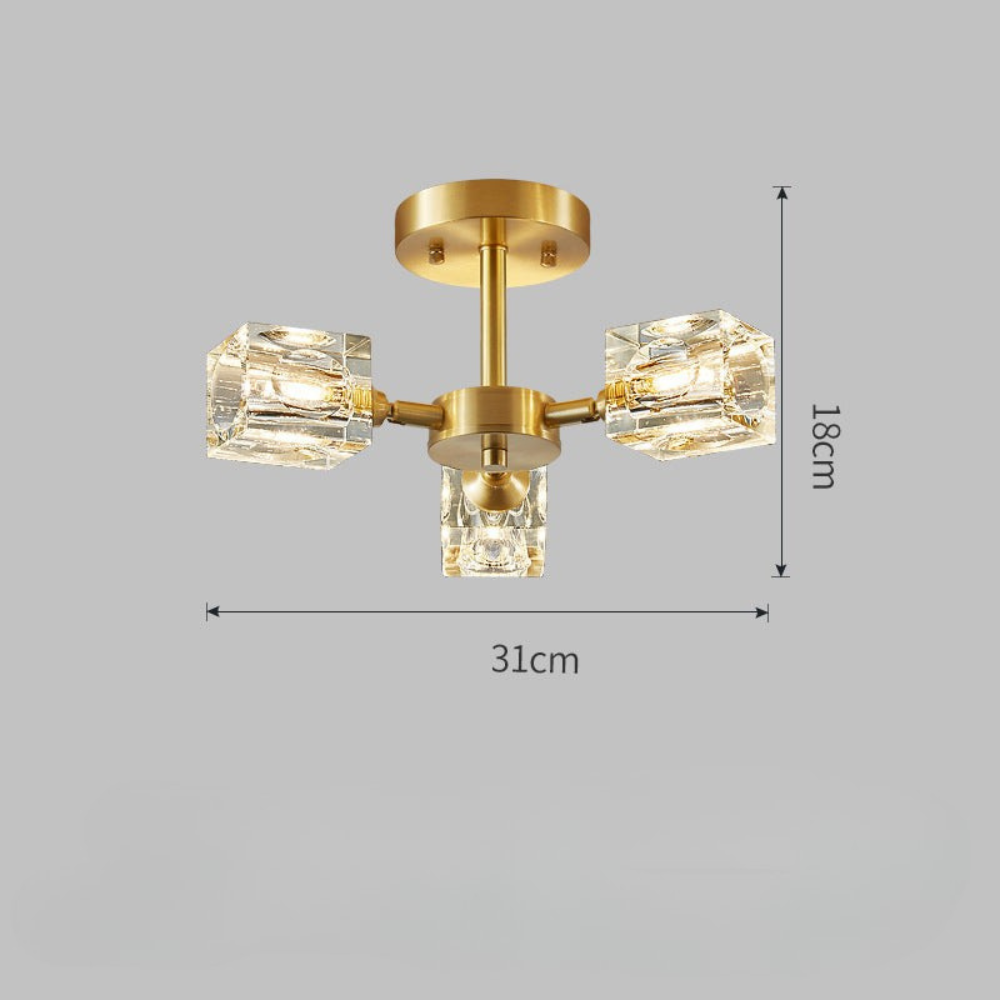 Glovia - Lámpara de Techo Semi Flush Mount de Cristal Dorado para Dormitorio - Iluminación Elegante