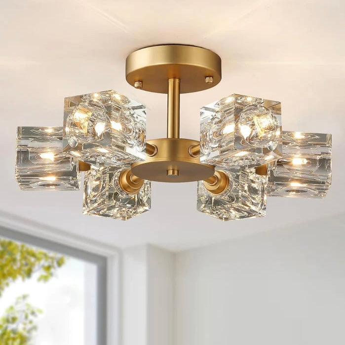 Lámpara de Techo Semi Flush Mount de Cristal Dorado para Dormitorio – Iluminación Elegante 3