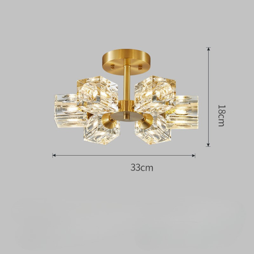 Glovia - Lámpara de Techo Semi Flush Mount de Cristal Dorado para Dormitorio - Iluminación Elegante