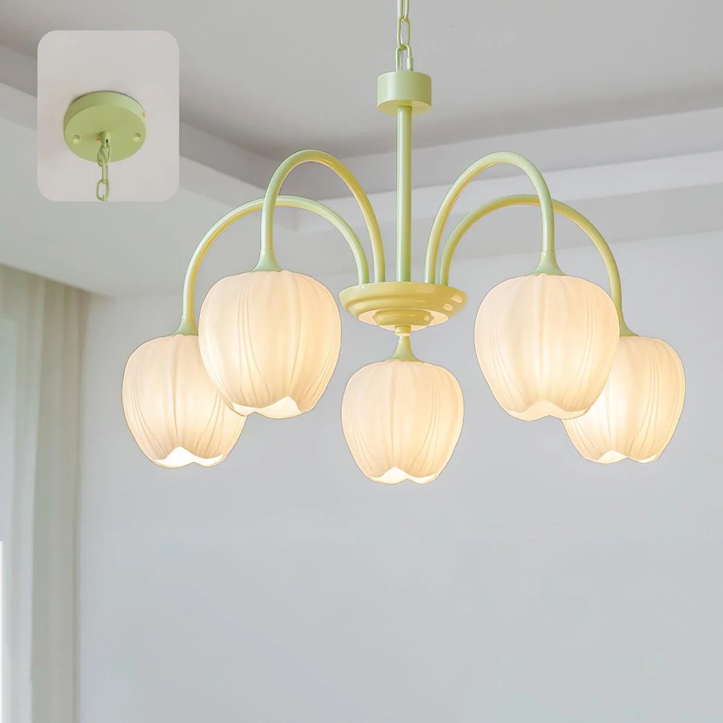 Lámpara de Techo Tulip Matcha con Pantalla de Vidrio Blanco y Estilo Moderno – Disponible en 5, 6 y 8 Luces 0