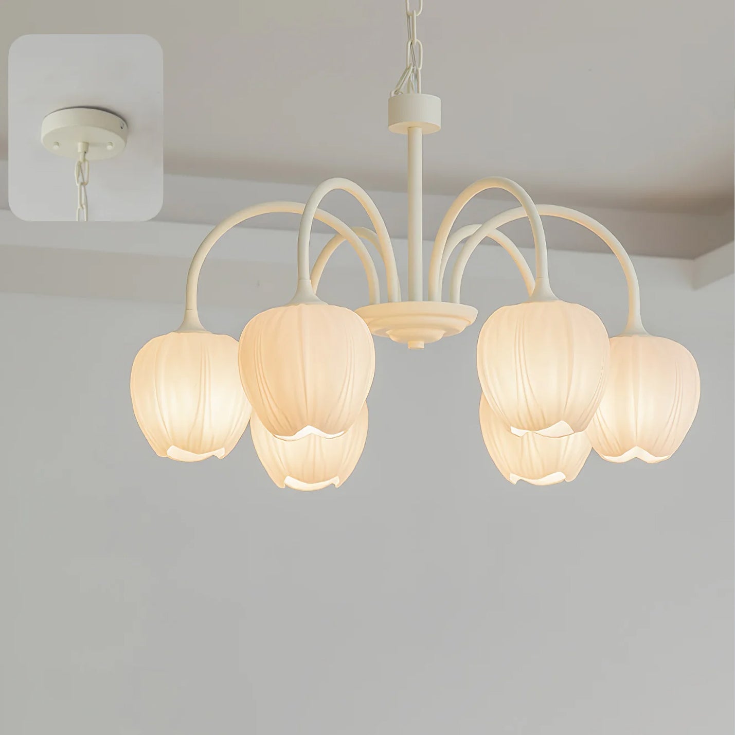 Lámpara de Techo Tulip Matcha con Pantalla de Vidrio Blanco y Estilo Moderno – Disponible en 5, 6 y 8 Luces 12