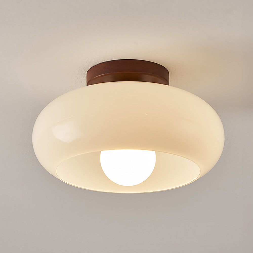 Lámpara de Techo Vintage Francesa en Crema con Pantalla de Vidrio para Pasillo 8