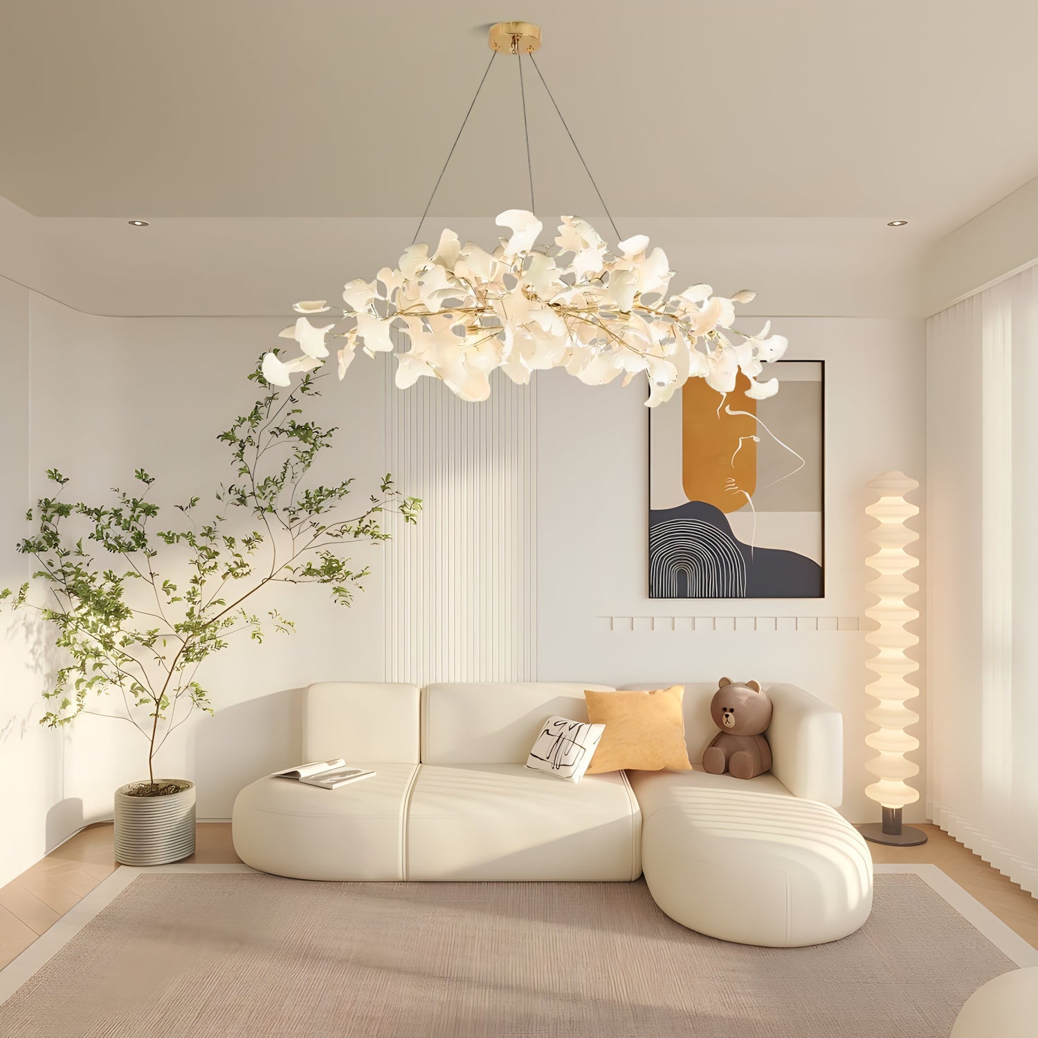 Lámpara de Techo de Cerámica Ginkgo con Pétalos Artesanales – Diseño Moderno y Elegante 1