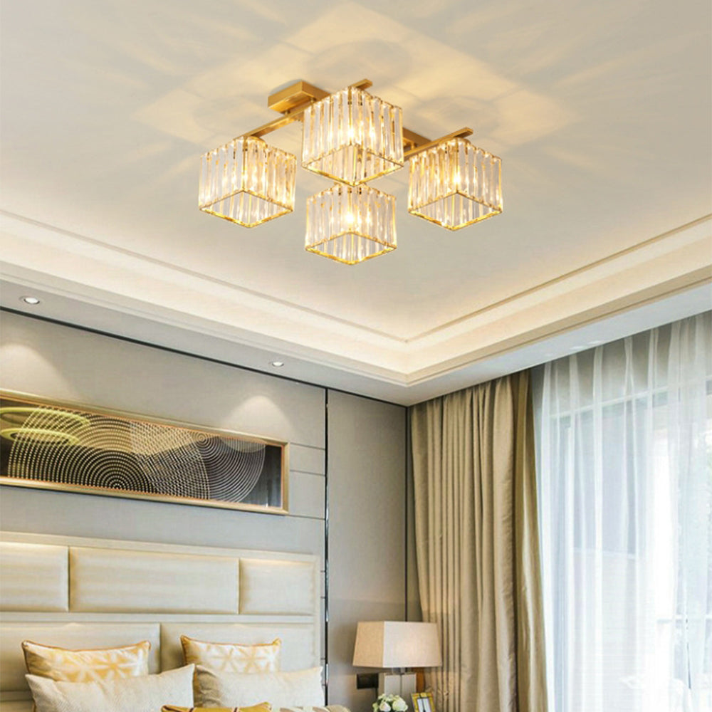 Lámpara de Techo de Cristal de Lujo en Oro para Dormitorio – Iluminación Elegante 0