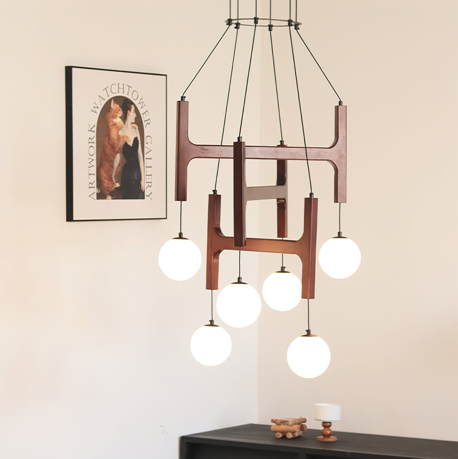 Lámpara de Techo de Madera Astra con Pantallas de Vidrio – Diseño Minimalista y Elegante 2