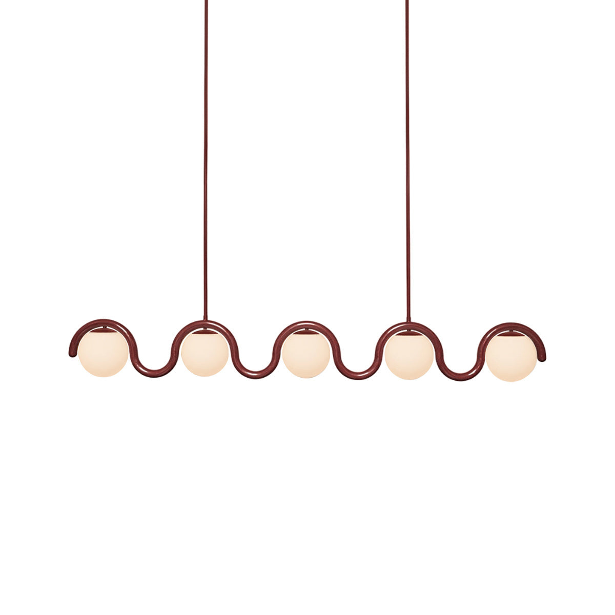 Lámpara araña lineal Bucle – rojo, 5 luces · 185 cm