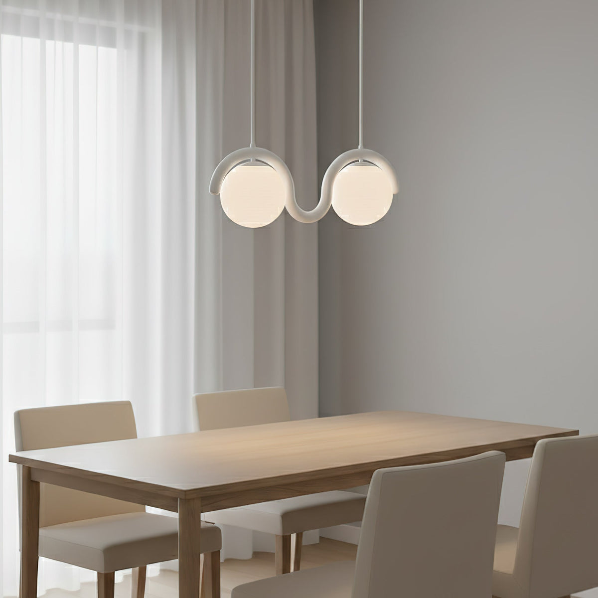 Lámpara araña lineal Bucle sobre una mesa de comedor – imagen 13