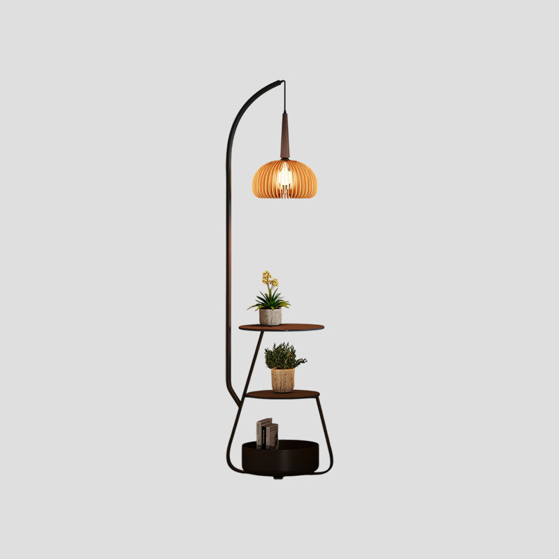 Lámpara de pie con estantes Velambra – pantalla color madera