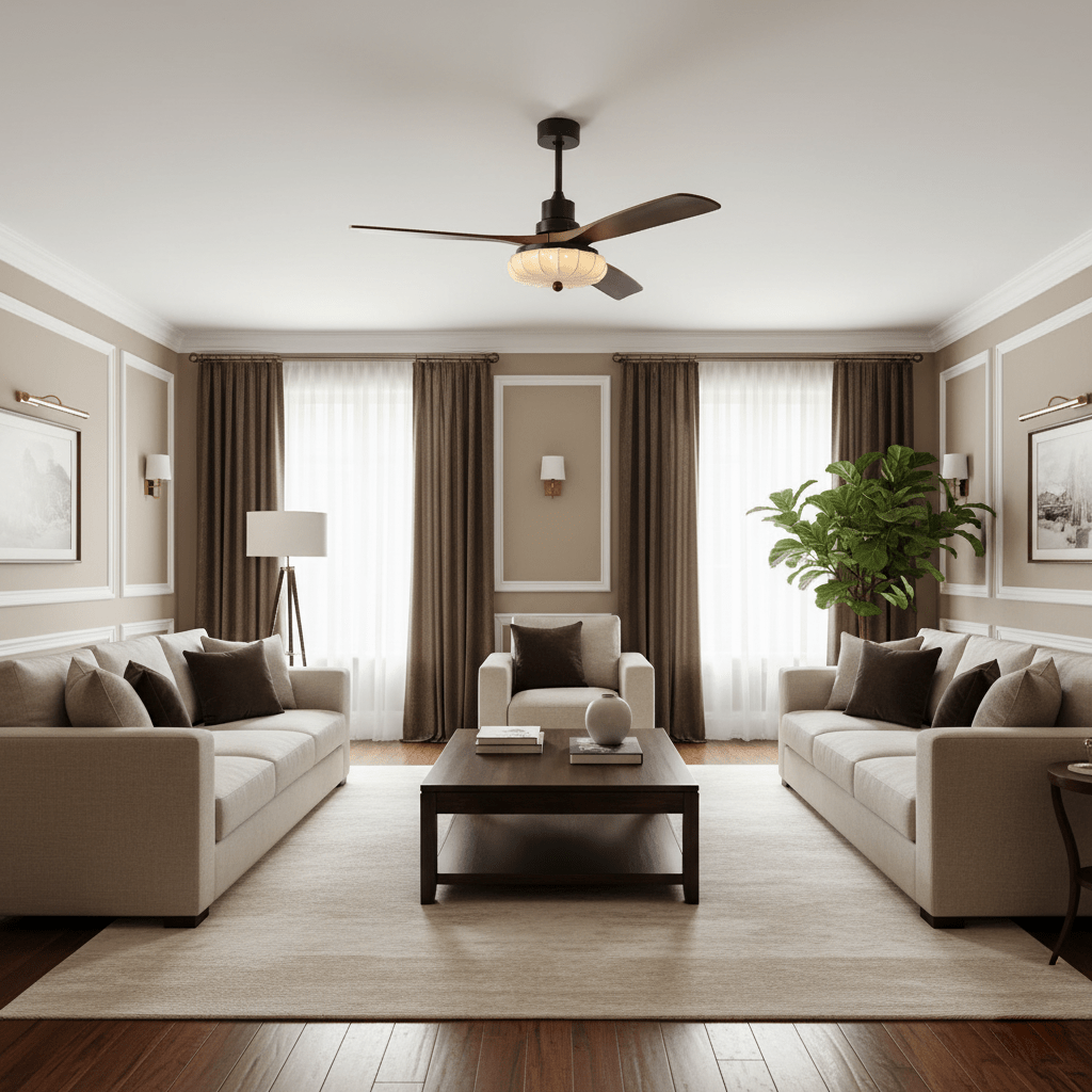 Ventilador de techo con luz Lotara en un salón acogedor – imagen 7
