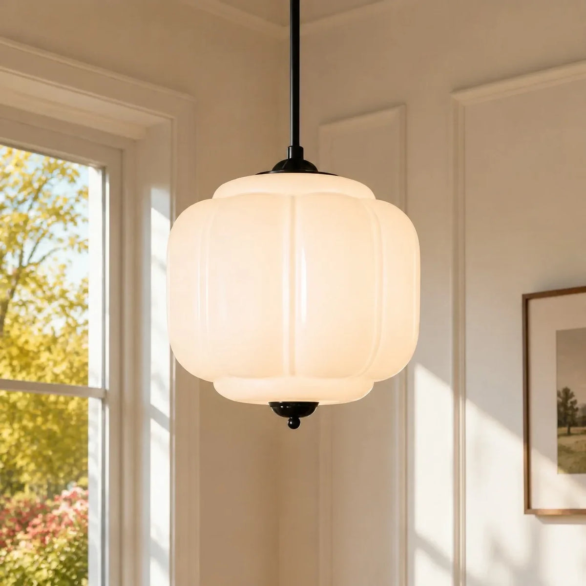 Lámpara colgante vintage de cristal Zapela – blanco y negro