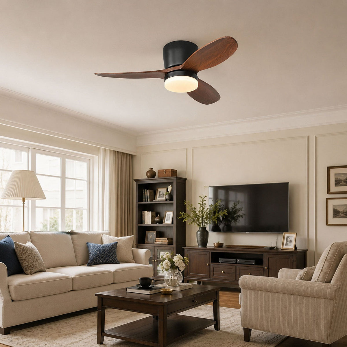 Ventilador de techo con luz Jorana en un salón acogedor – imagen 7