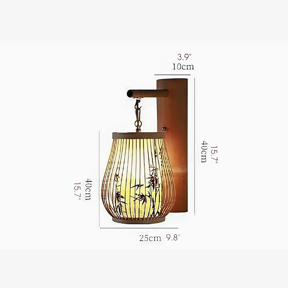 Aplique de pared farol de bambú Wambura – medidas, versión amarilla