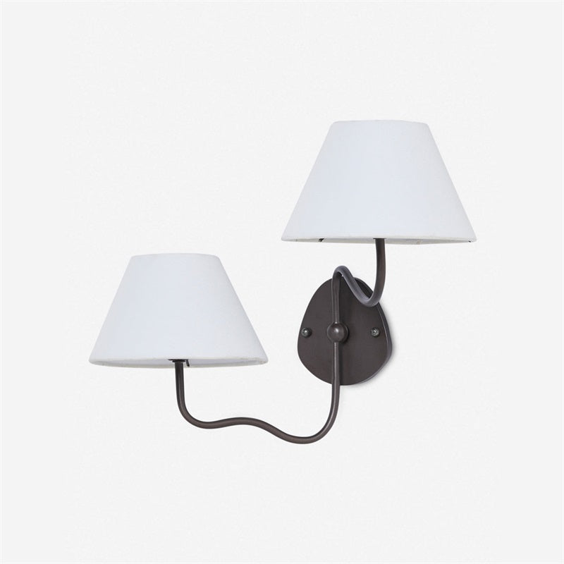 Aplique de pared Mareta – 2 luces, brazo a la izquierda, negro, pantalla blanca