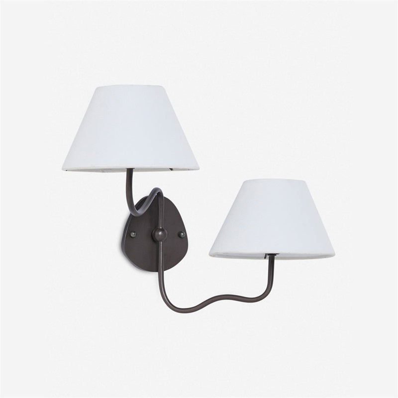 Aplique de pared Mareta – 2 luces, brazo a la derecha, negro, pantalla blanca