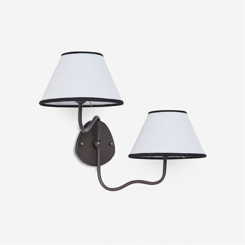 Aplique de pared Mareta – 2 luces, brazo a la derecha, negro, pantalla blanca con ribete negro