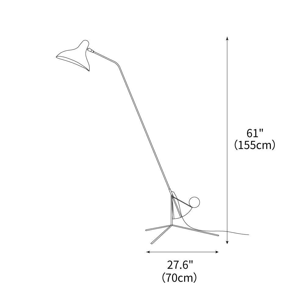 Lámpara de pie de lectura Zancuela – medidas base trípode 70 × 155 cm
