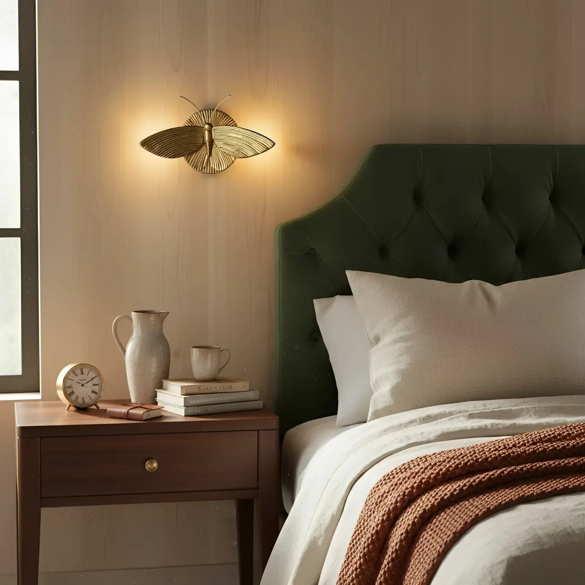 Aplique de pared art déco en forma de polilla Dalena en un dormitorio ecléctico – imagen 12