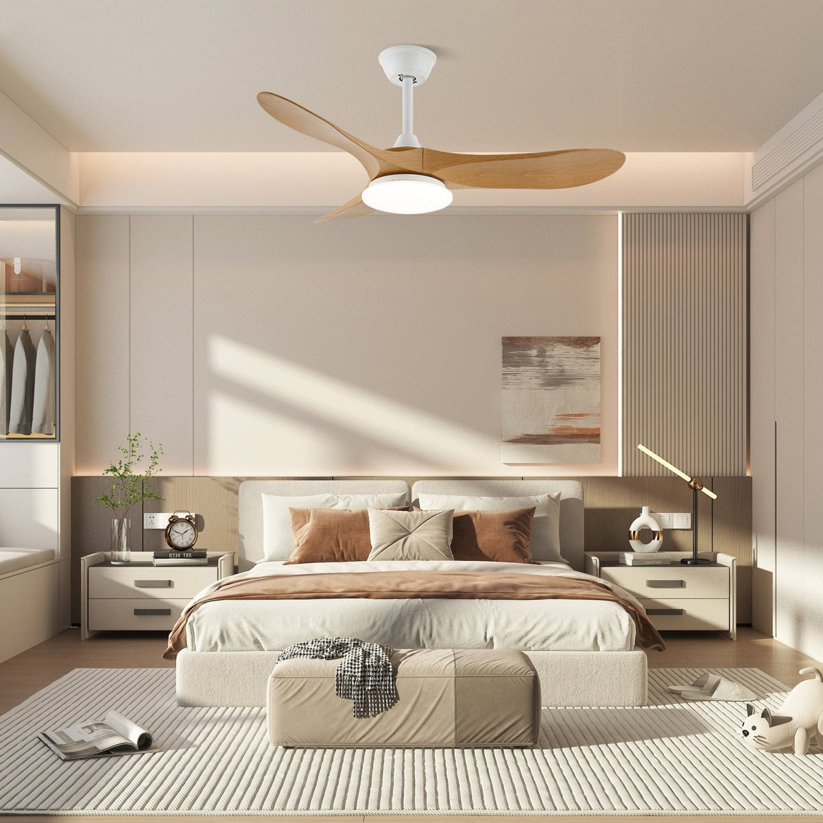 Ventilador de techo con luz Tilara en un salón natural – imagen 13