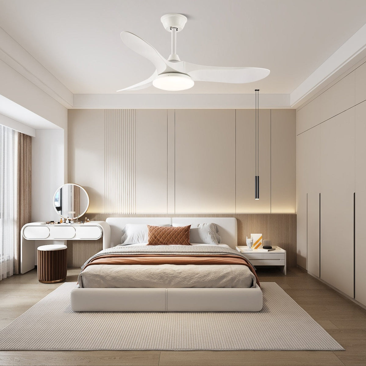 Ventilador de techo con luz Tilara en un salón natural – imagen 3