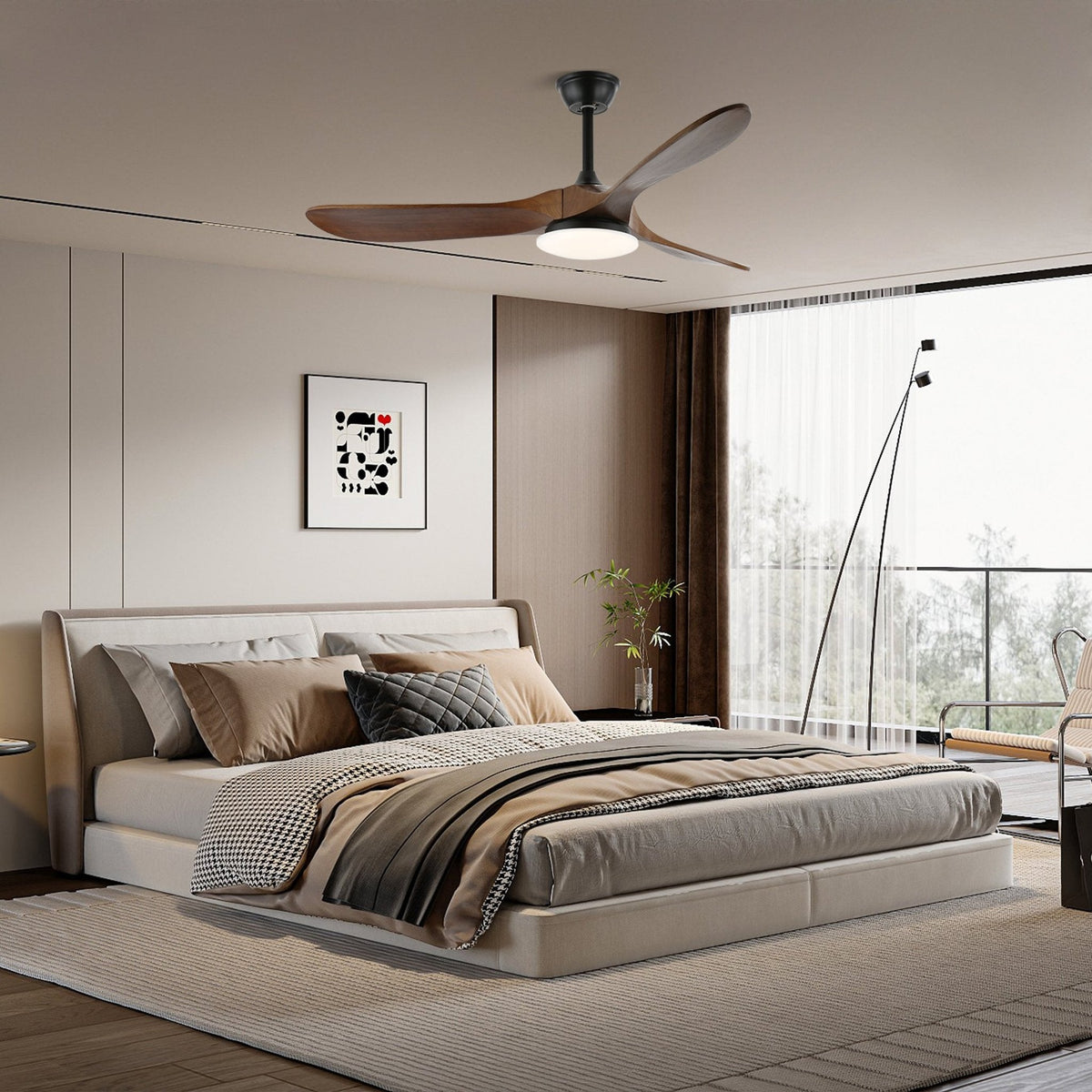 Ventilador de techo con luz Tilara en un salón natural – imagen 10