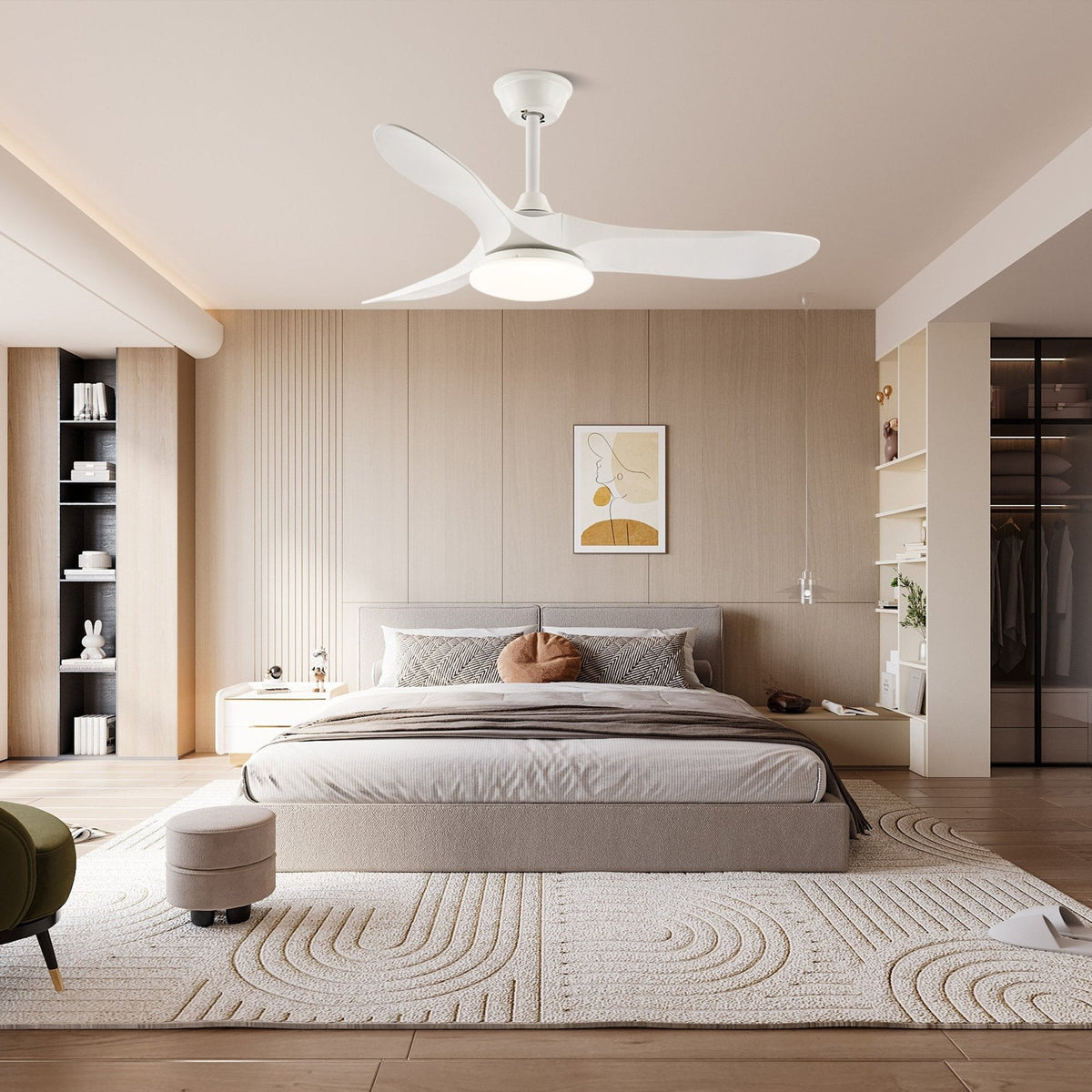 Ventilador de techo con luz Tilara en un salón natural – imagen 2