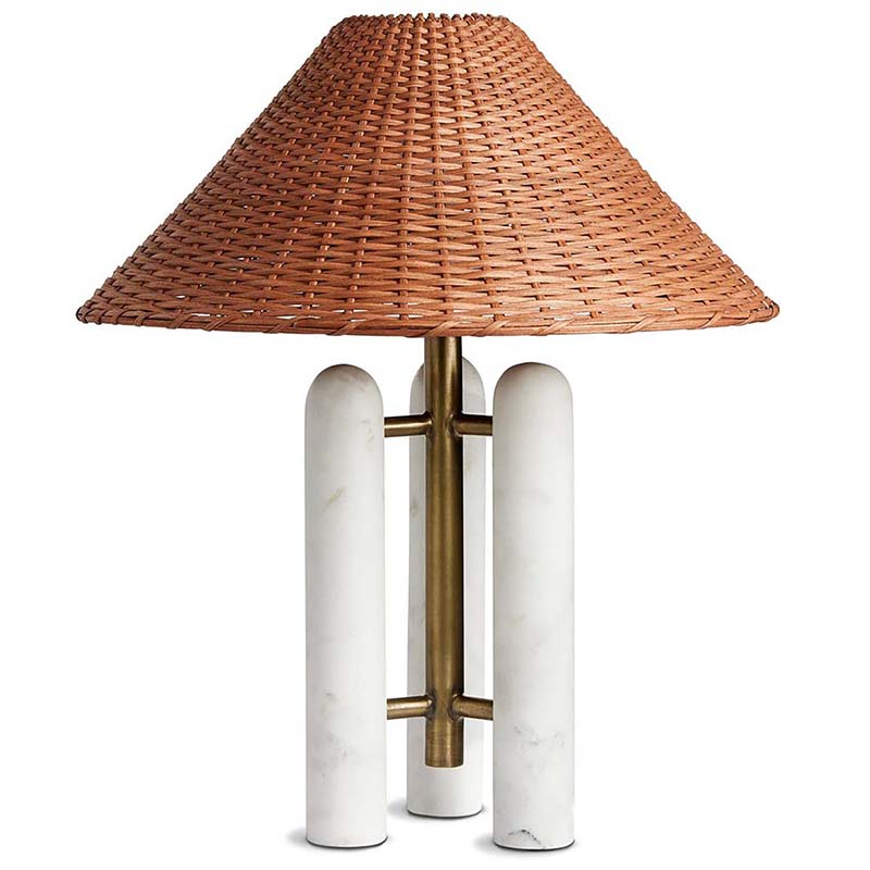 Tribela - Lámpara de Mesa de Mármol con Tres Columnas y Pantalla Cónica