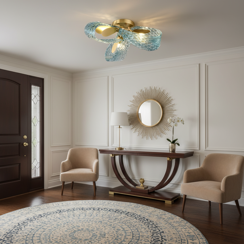 Lámpara de techo de cristal azul Rombela en un salón elegante – imagen 18