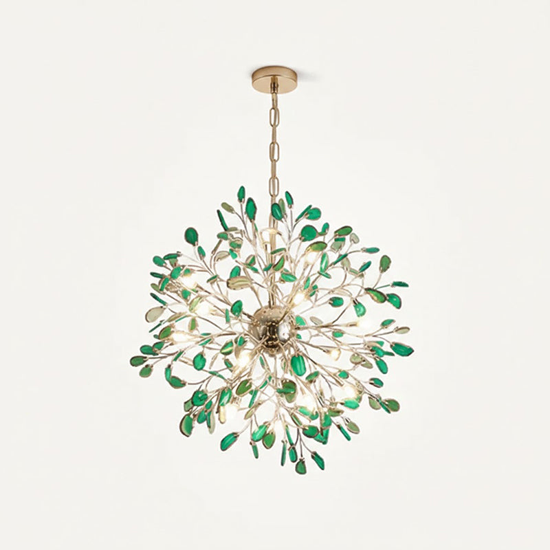 Lámpara araña de ágata natural Cantera – verde, 18 luces · Ø 72 cm, cadena
