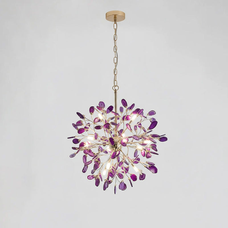 Lámpara araña de ágata natural Cantera – morado, 12 luces · Ø 58 cm, cadena