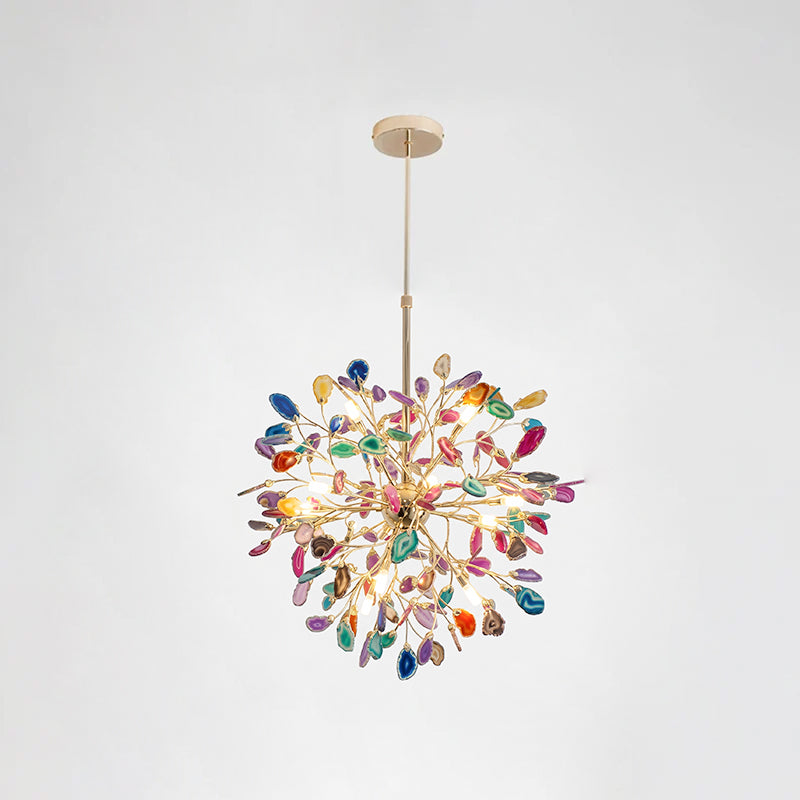 Lámpara araña de ágata natural Cantera – multicolor, 12 luces · Ø 58 cm, varilla