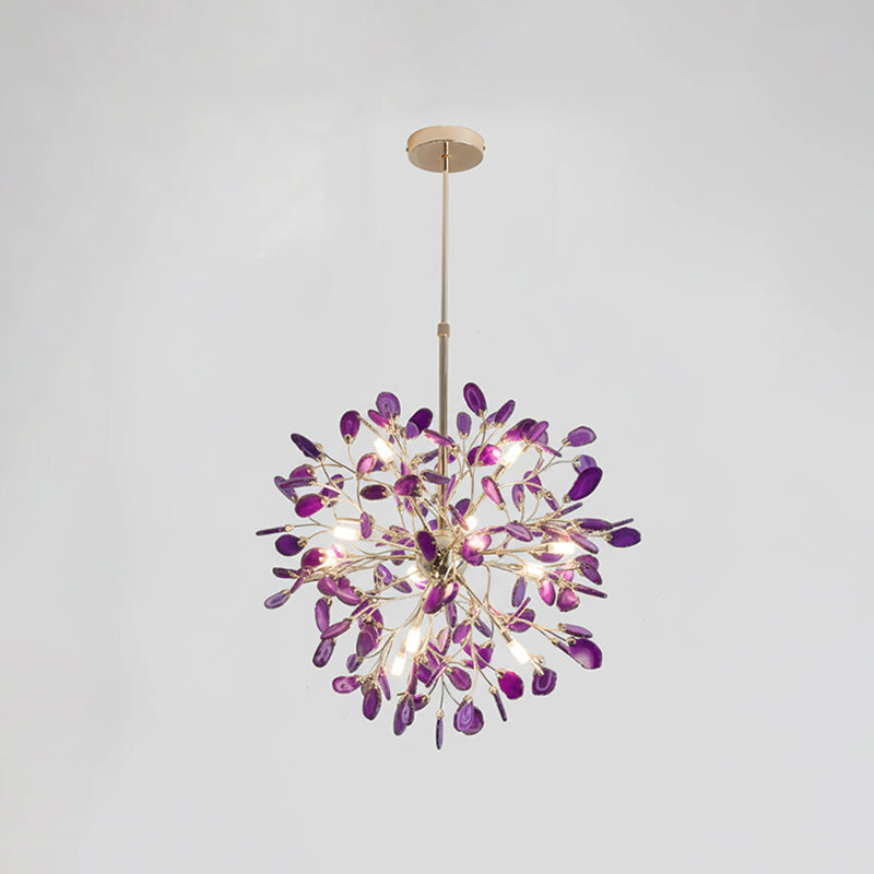 Lámpara araña de ágata natural Cantera – morado, 12 luces · Ø 58 cm, varilla