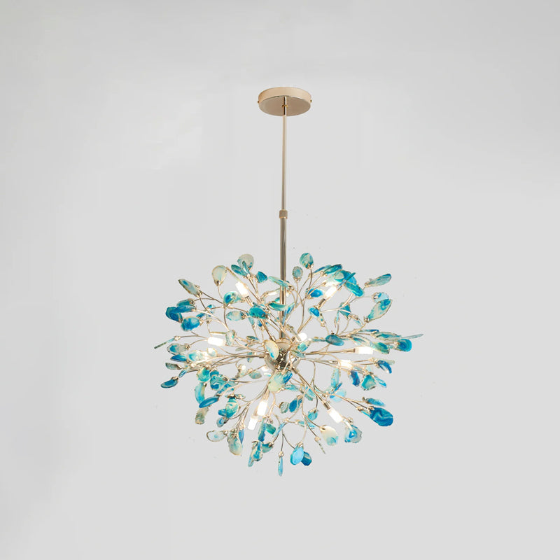 Lámpara araña de ágata natural Cantera – azul, 12 luces · Ø 58 cm, varilla
