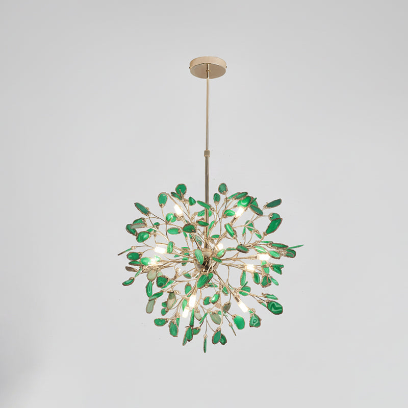Lámpara araña de ágata natural Cantera – verde, 12 luces · Ø 58 cm, varilla