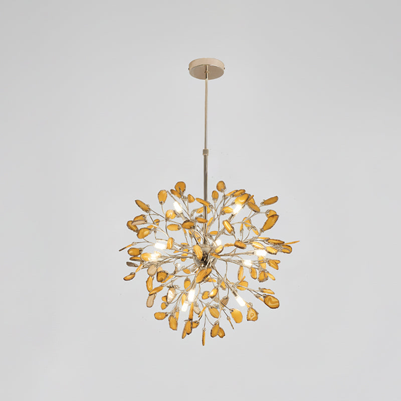 Lámpara araña de ágata natural Cantera – amarillo, 12 luces · Ø 58 cm, varilla