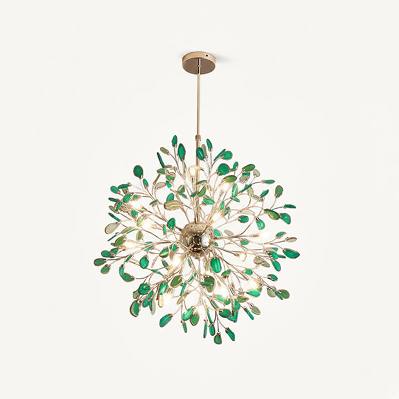 Lámpara araña de ágata natural Cantera – verde, 18 luces · Ø 72 cm, varilla