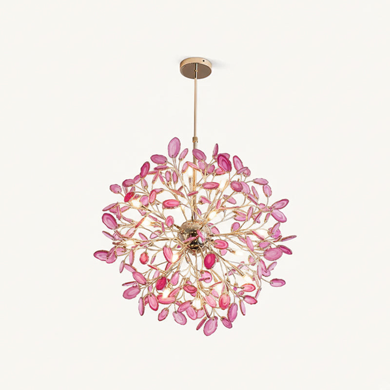 Lámpara araña de ágata natural Cantera – rosa, 18 luces · Ø 72 cm, varilla