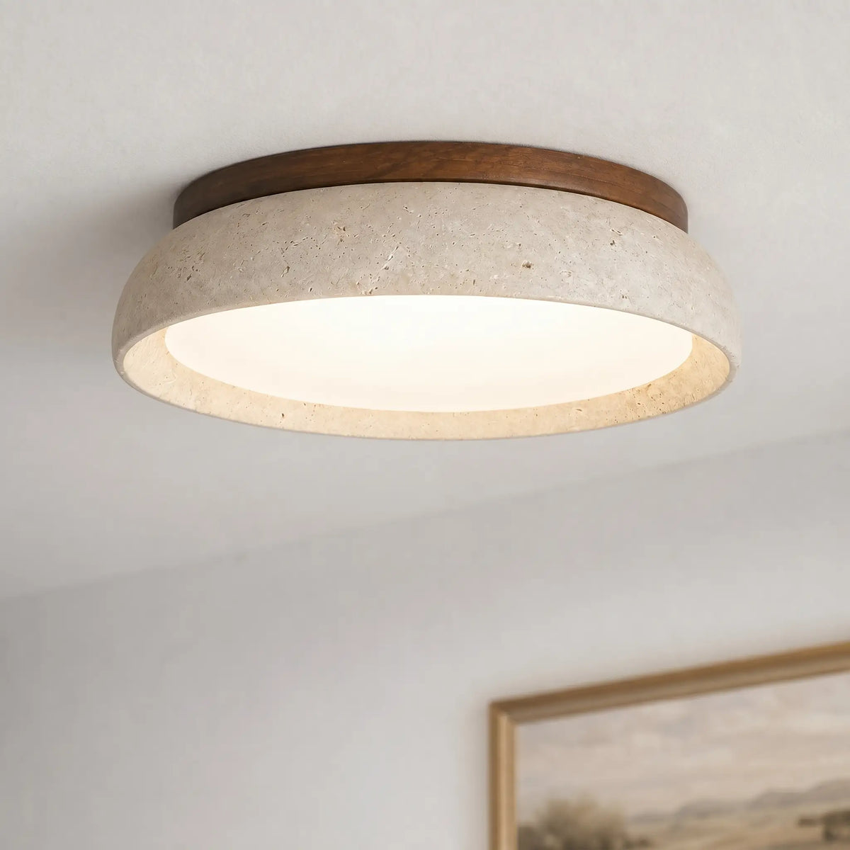 Plafón LED de travertino Lajara en un dormitorio nórdico – imagen 15