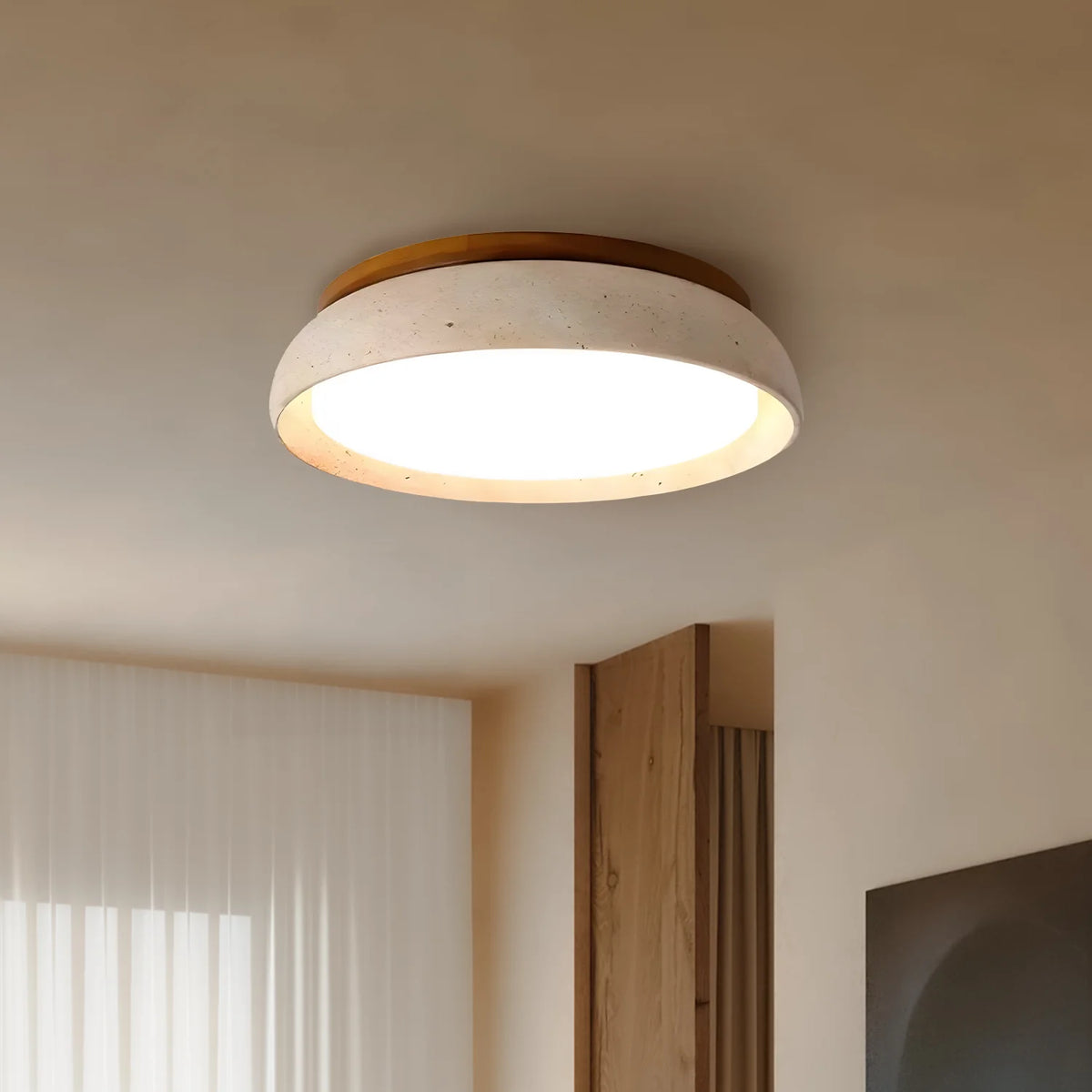 Plafón LED de travertino Lajara en un dormitorio nórdico – imagen 10